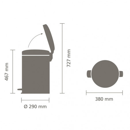 Coș cu pedală Brabantia NewIcon 649046, 20 l, închidere lină, bază antiderapantă, rezistent la amprente, Inox/Mate