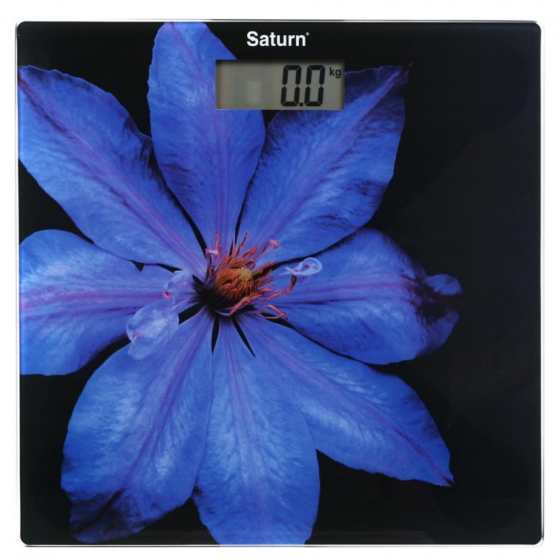 Cantar electronic corporal Saturn ST-PS0287, Pana la 150 kg, Afisaj LCD, Kg/Lb, Indicatori baterie si suprasarcina, Sticla rezistenta, Negru/violet