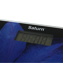 Cantar electronic corporal Saturn ST-PS0287, Pana la 150 kg, Afisaj LCD, Kg/Lb, Indicatori baterie si suprasarcina, Sticla rezistenta, Negru/violet