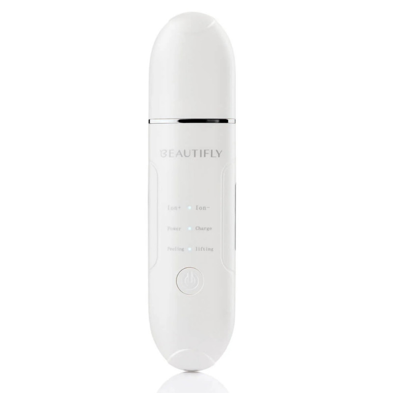 Curățător facial cu ultrasunete Beautifly B-Scrub Young, electrostimulare, exfoliere, reduce punctele negre și acneea, ioni, alb