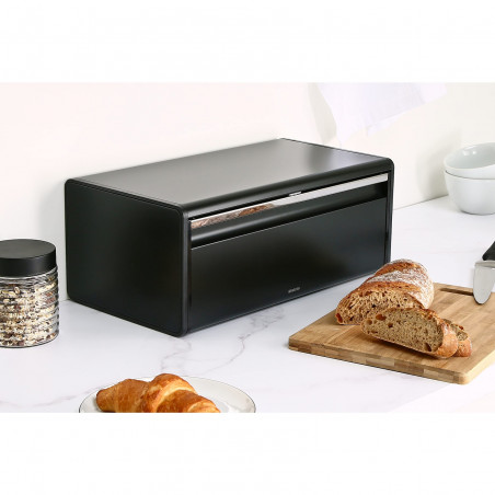 Cutie de pâine Brabantia Fall Front 107836, 18 l, 46.5x25 cm, Montat pe perete, Fără amprentă, Negru
