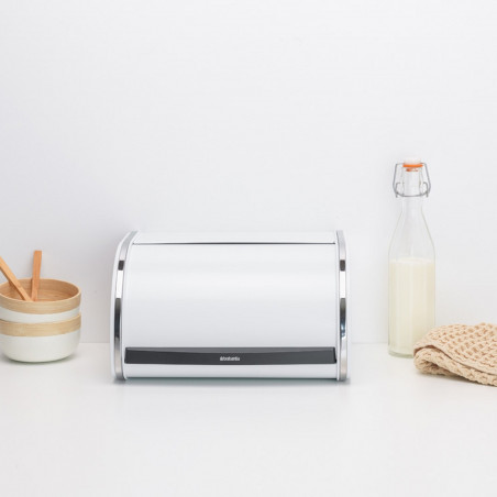 Cutie pentru paine Brabantia Roll Top 1003254, 11 l, 31.6x26.5 cm, Structura speciala, Alb/Inox