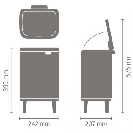 Cos de gunoi Brabantia Bo Small Hi 1006646, 7 L, Deschidere lina si silentioasa, Baza antiderapanta, Rezistent la amprente, Inox mat