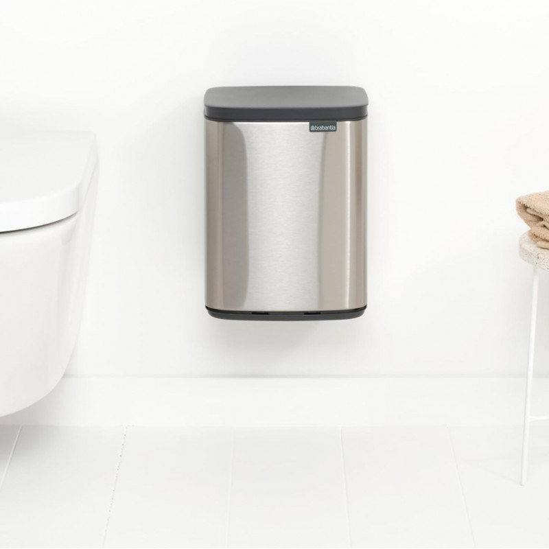 Coș de gunoi Brabantia Bo Small 1006632, 7 l, Deschidere lină și silențioasă, Bază antiderapantă, Rezistent la amprente, Oțel inoxidabil/Mat