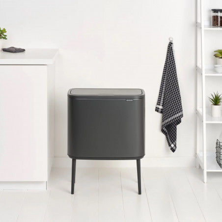 Coș Brabantia Bo Touch 1008855, 11+23 l, Deschidere lină și silențioasă, Deschidere mare, Gri închis
