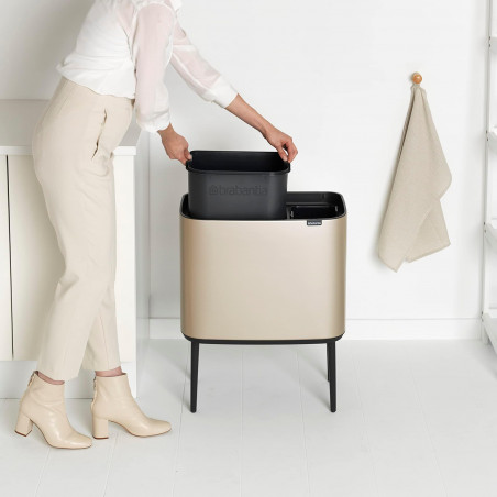 Coș Brabantia Bo Touch 1003214, 11+23 L, Deschidere lină și silențioasă, Deschidere mare, Auriu metalic
