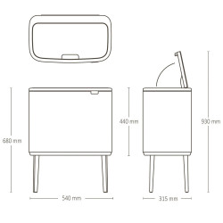 Brabantia Bo Touch 1005547, 11+23 l, Fierbere lină și silențioasă, Deschidere Golam, Bej