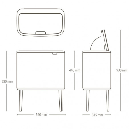 Brabantia Bo Touch 1005547, 11+23 l, Fierbere lină și silențioasă, Deschidere Golam, Bej