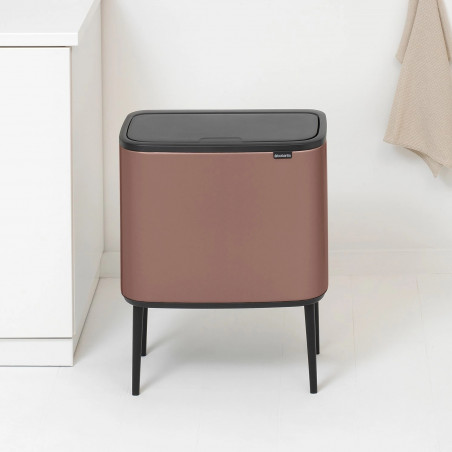 Coș Brabantia Bo Touch 1008856, 11+23 l, Deschidere lină și silențioasă, Deschidere mare, Finisaj satinat, Maro
