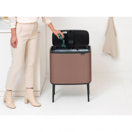 Coș Brabantia Bo Touch 1008856, 11+23 l, Deschidere lină și silențioasă, Deschidere mare, Finisaj satinat, Maro