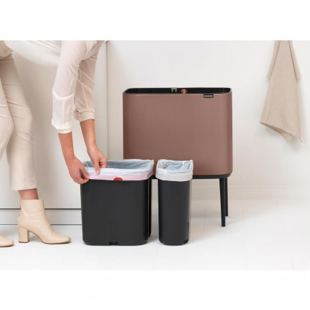Coș Brabantia Bo Touch 1008856, 11+23 l, Deschidere lină și silențioasă, Deschidere mare, Finisaj satinat, Maro