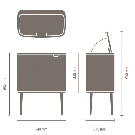 Brabantia Bo Touch 651106 Boklok de 36 de litri, 36 l, preparare lină și silențioasă, deschidere Golam, negru