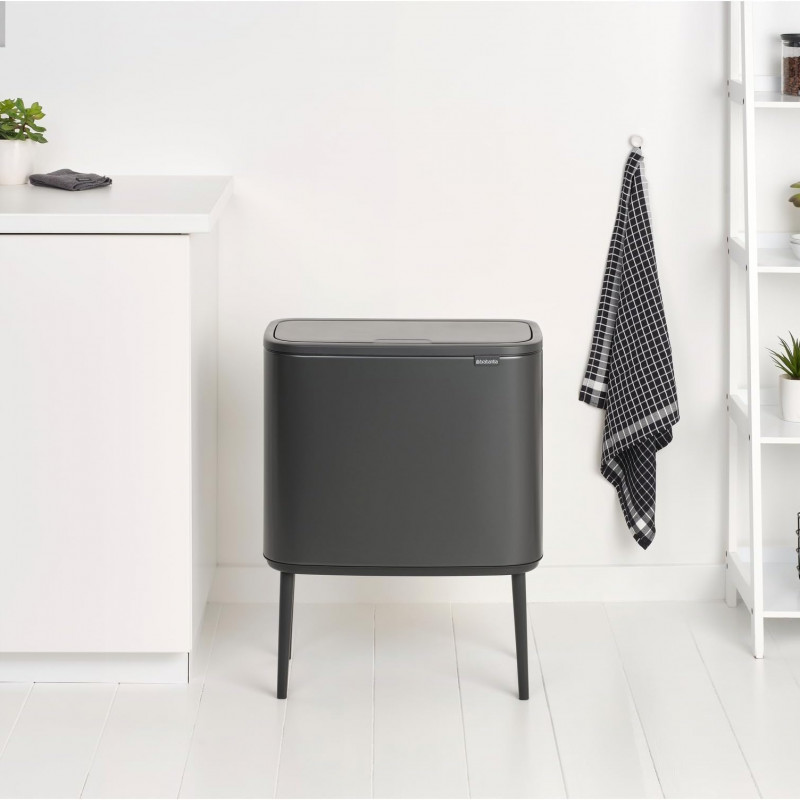 Coș Brabantia Bo Touch 1008857, 3x11 l, Deschidere lină și silențioasă, Deschidere mare, Gri închis