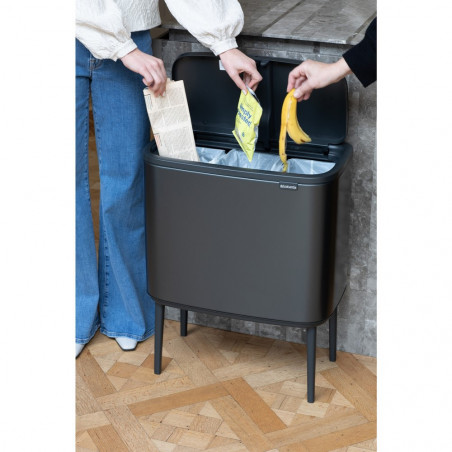 Coș Brabantia Bo Touch 1008857, 3x11 l, Deschidere lină și silențioasă, Deschidere mare, Gri închis