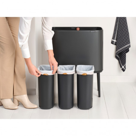 Coș Brabantia Bo Touch 1008857, 3x11 l, Deschidere lină și silențioasă, Deschidere mare, Gri închis