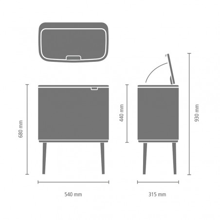 Coș Brabantia Bo Touch 1008857, 3x11 l, Deschidere lină și silențioasă, Deschidere mare, Gri închis