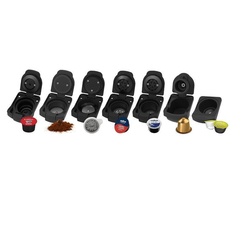 Espressor cu capsule 7in1 Crown CCM-1530B, 1400 W, 20 bar, 0.9 L, 7 adaptoare, Indicatoare LED, Controlul lungimii cafelei, Negru
