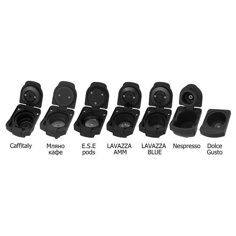 Espressor cu capsule 7in1 Crown CCM-1530B, 1400 W, 20 bar, 0.9 L, 7 adaptoare, Indicatoare LED, Controlul lungimii cafelei, Negru