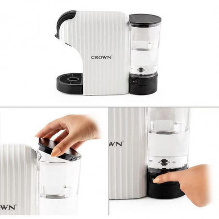 Espressor cu capsule 7in1 Crown CCM-1531W, 1400 W, 20 bar, 0.9 L, 7 adaptoare, Indicatoare LED, Controlul lungimii cafelei, Alb/Negru