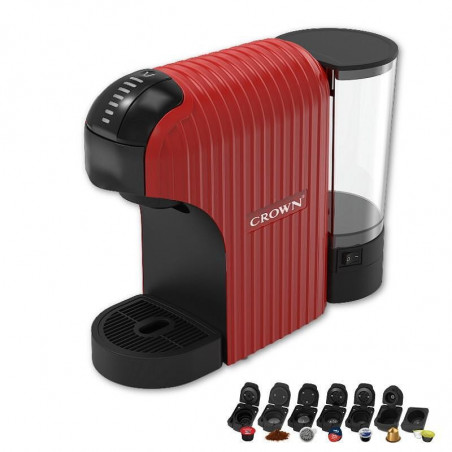 Espressor cu capsule 7in1 Crown CCM-1532R, 1400 W, 20 bar, 0.9 L, 7 adaptoare, Indicator LED, Controlul lungimii cafelei, Rosu/Negru
