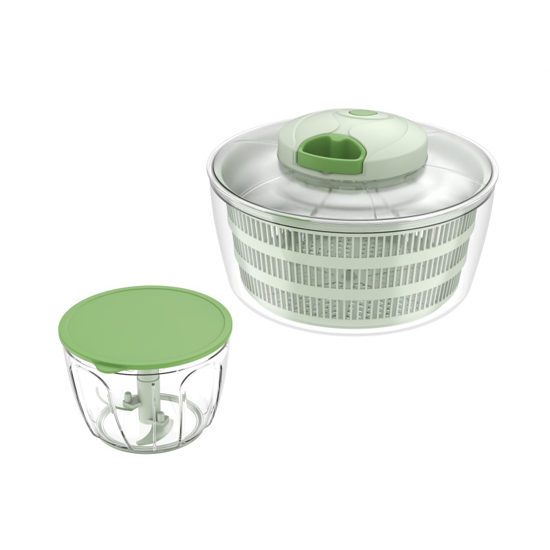 Storcator pentru salata si tocator manual 2in1 Oliver Voltz OV51215D, 4 l, 3 lame, Capac, Verde