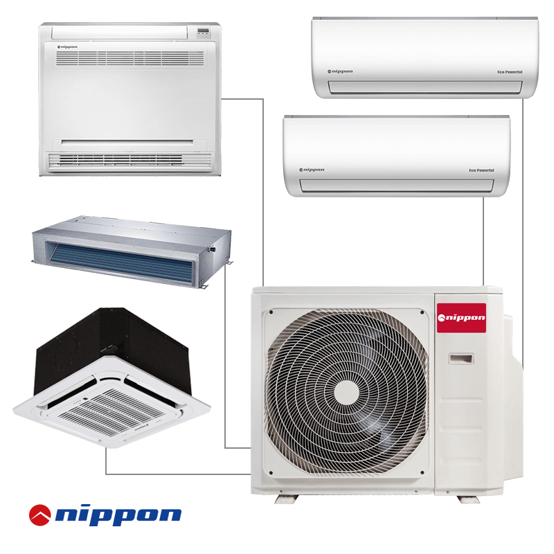 Unitate exterioara pentru sistem multi-split Nippon N50D-42HFN8-Q, 42000 BTU, 80 m², A++/A, R-32, Alb