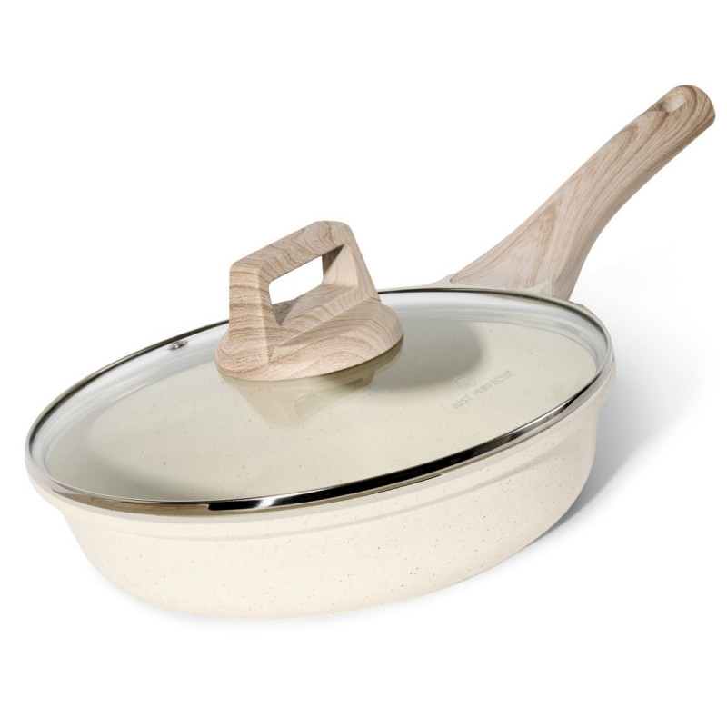 Tigaie Just Perfecto JL-41, 24 cm, Capac din sticla, Acoperire marmura, Fara PFAS, Inductie, Bej