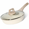 Tigaie Just Perfecto JL-41, 24 cm, Capac din sticla, Acoperire marmura, Fara PFAS, Inductie, Bej