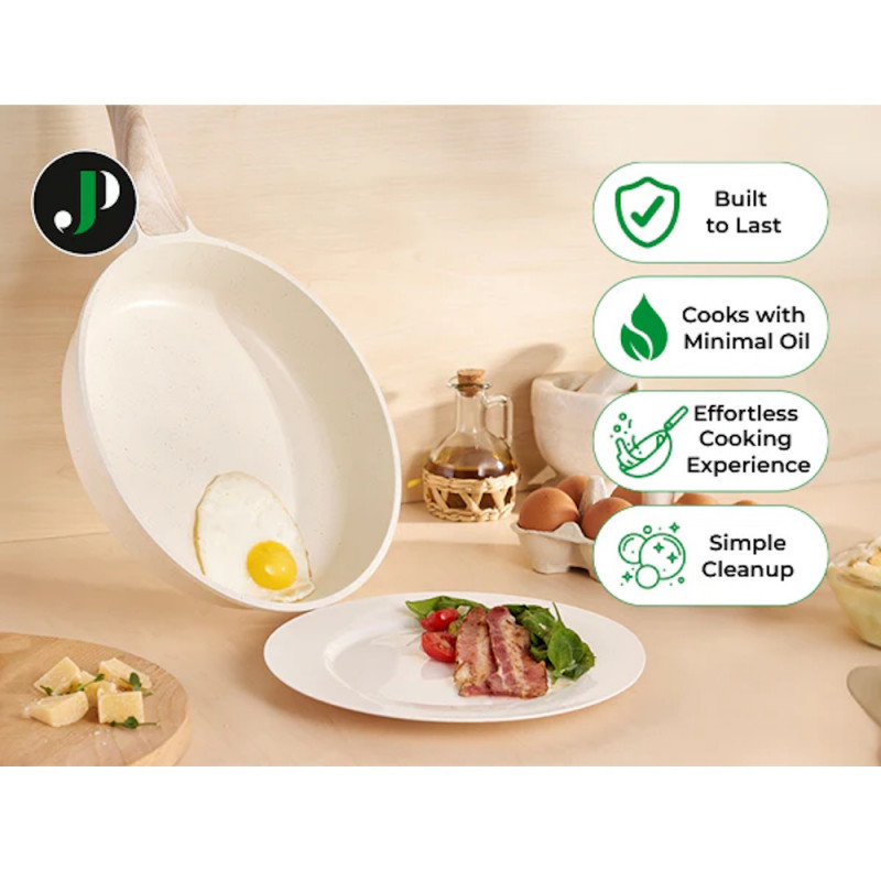 Tigaie Just Perfecto JL-41, 24 cm, Capac din sticla, Acoperire marmura, Fara PFAS, Inductie, Bej