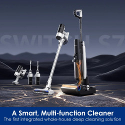 Aspirator vertical si mop 2in1 Tineco Floor One Switch S7, 230W, Curatare uscata/umeda, Autonomie pana la 65 min, 4 moduri, Sistem de auto-curatare FlashDry, Alb/Negru