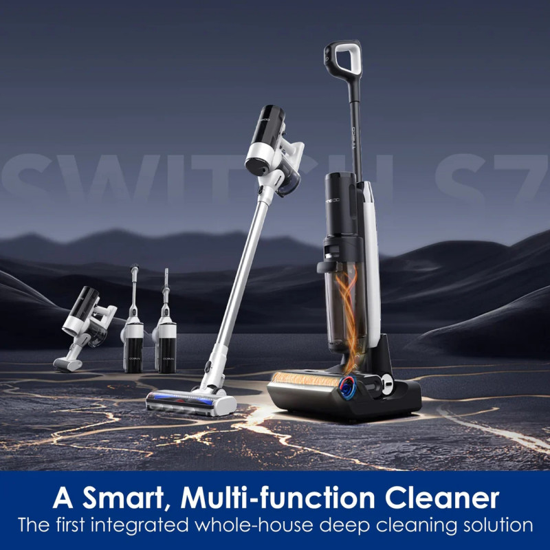 Aspirator vertical si mop 2in1 Tineco Floor One Switch S7, 230W, Curatare uscata/umeda, Autonomie pana la 65 min, 4 moduri, Sistem de auto-curatare FlashDry, Alb/Negru