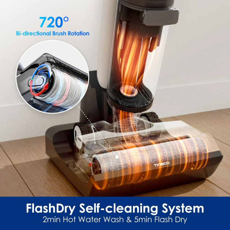 Aspirator vertical si mop 2in1 Tineco Floor One Switch S7, 230W, Curatare uscata/umeda, Autonomie pana la 65 min, 4 moduri, Sistem de auto-curatare FlashDry, Alb/Negru