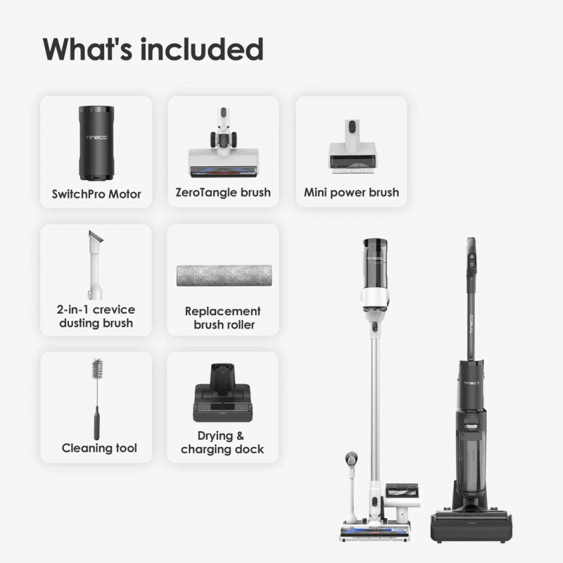 Aspirator vertical si mop 2in1 Tineco Floor One Switch S7, 230W, Curatare uscata/umeda, Autonomie pana la 65 min, 4 moduri, Sistem de auto-curatare FlashDry, Alb/Negru