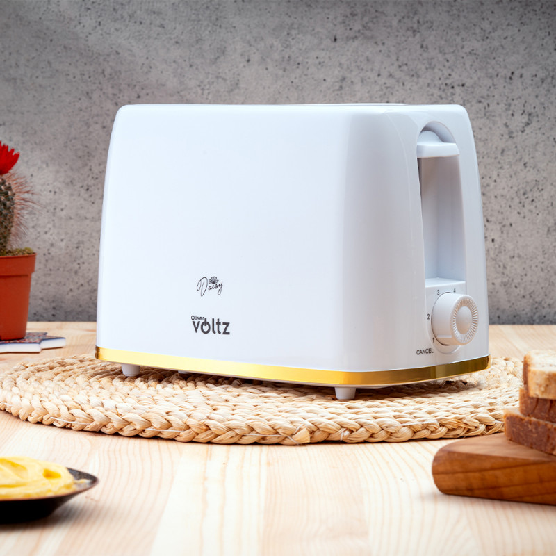 Prajitor de paine Oliver Voltz Daisy OV51440W, 700W, 2 felii, 6 trepte, Tava mobila pentru firimituri, Alb