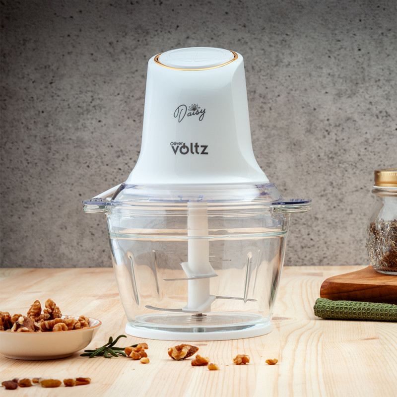 Tocator Oliver Voltz Daisy OV51111W, 600W, 1 l, Bol din sticla, Lama dubla, Pulse, Alb