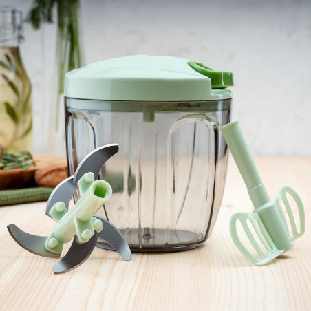Tocator manual Rosberg R51215B, 900 ml, 2 lame, Verde/Transparent
