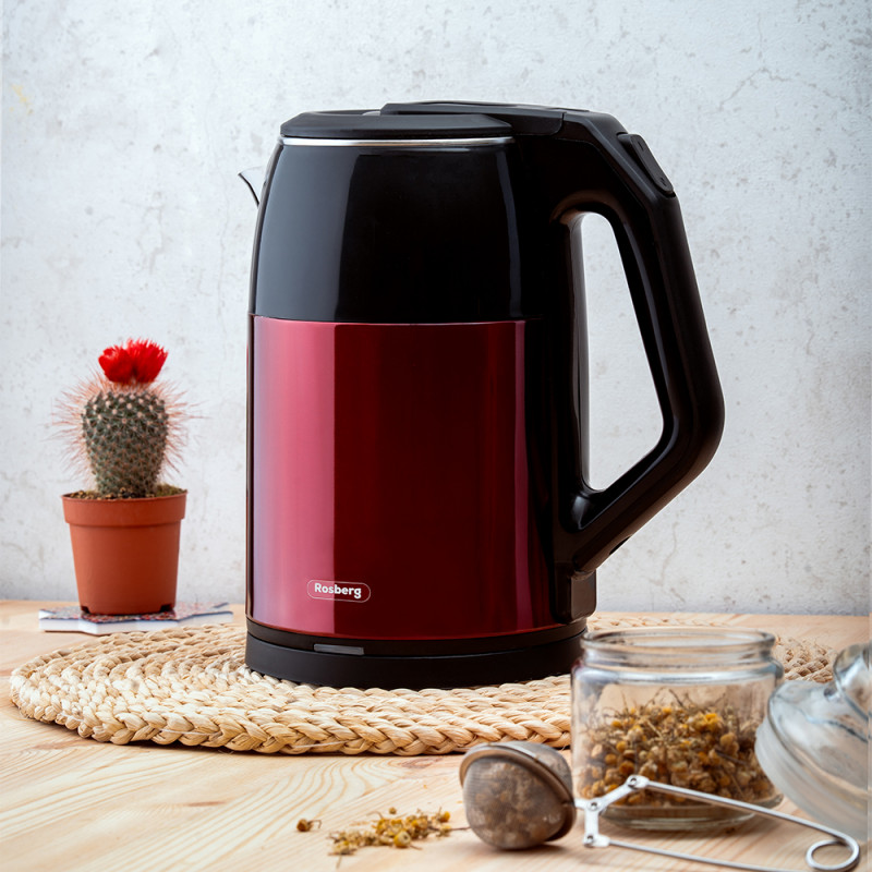 Fierbator electric Rosberg R51230S, 1500W, 1.8L, Otel inoxidabil, Oprire automata, Protectie, Rosu/negru