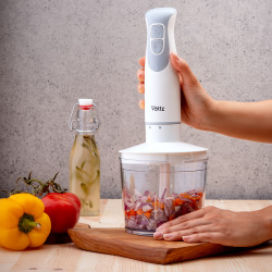 Blender, tocator si mixer 3in1 Oliver Voltz OV51112NSC, 600W, 700 ml, 2 viteze, Lama din otel inoxidabil si tel, Alb