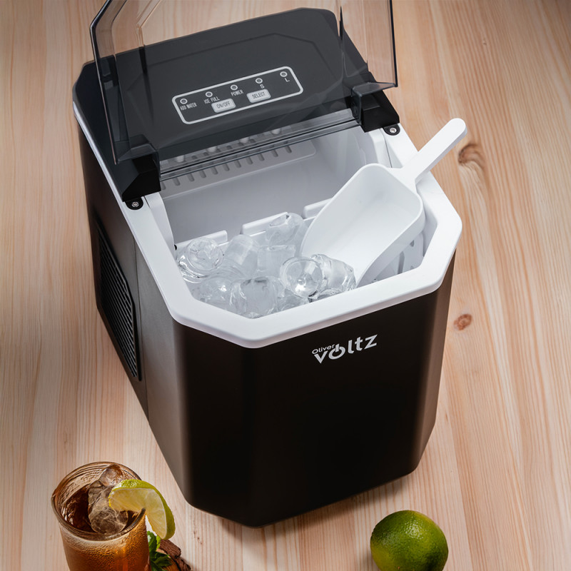 Aparat cuburi de gheata Oliver Voltz OV51447B, 120W, 12 kg/24 h, 1.3 L, 9 cuburi/cicluri, Indicator de gheata si apa, Negru