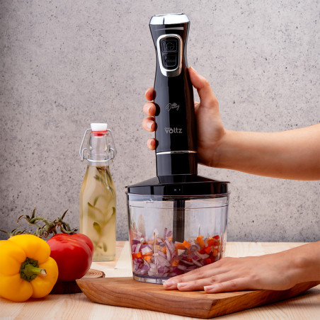 Blender, tocator si mixer 3 in1 Oliver Voltz OV51112WSC, 800W, 700 ml, 2 viteze, Lama din otel inoxidabil si accesoriu de amestecare, Negru