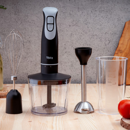 Blender, tocator si mixer 3 in1 Oliver Voltz OV51112WSC, 800W, 700 ml, 2 viteze, Lama din otel inoxidabil si accesoriu de amestecare, Negru