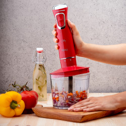 Blender, tocator si mixer 3 in1 Oliver Voltz OV51112WSC, 800W, 700 ml, 2 viteze, Lama din otel inoxidabil si accesoriu de amestecare, Rosu