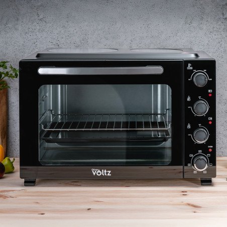 Cuptoc electric cu plite Oliver Voltz OV51441E45, 4300 W, 6 trepte, 45 L, 90-230°C, 2 plite cu infrarosu, Ventilator, Iluminare, Negru