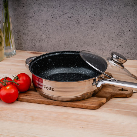 Set oale cu capac Oliver Voltz OV51210R20B, 20 piese, Fund multistrat, Inductie, Otel inoxidabil, Ustensile, Argintiu