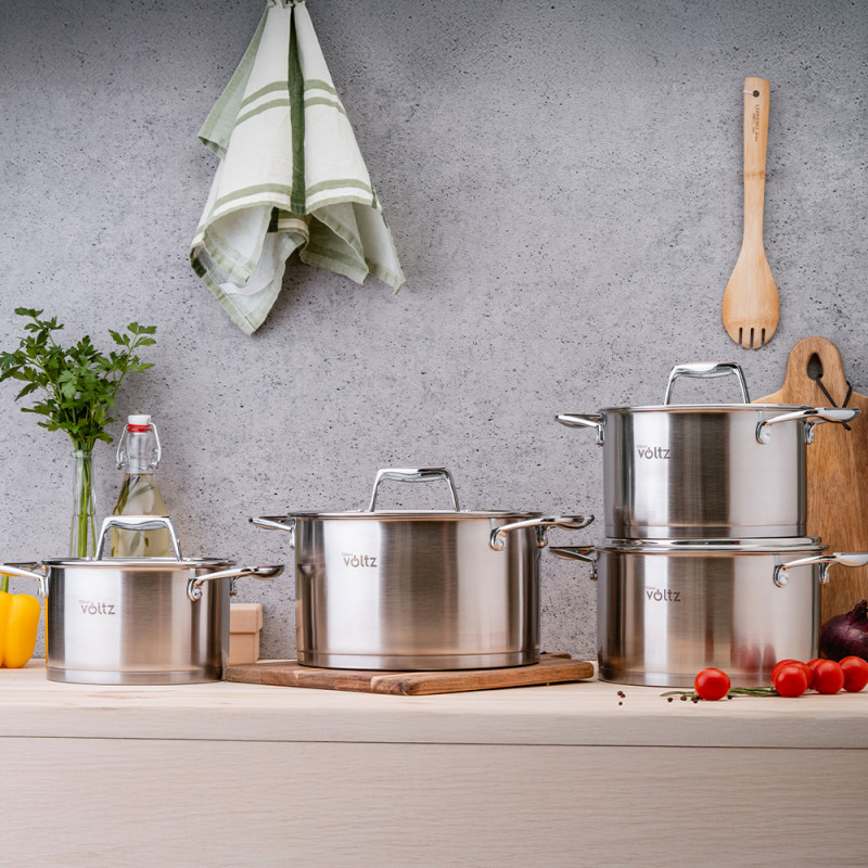Oala Oliver Voltz OV51210P22 Berlin Premium Collection, 22 cm, 4.7 L, Otel inoxidabil 18/10, Inductie, Inox