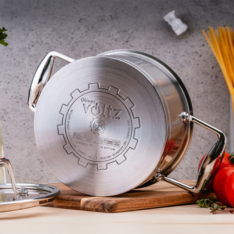 Oala Oliver Voltz OV51210P22 Berlin Premium Collection, 22 cm, 4.7 L, Otel inoxidabil 18/10, Inductie, Inox