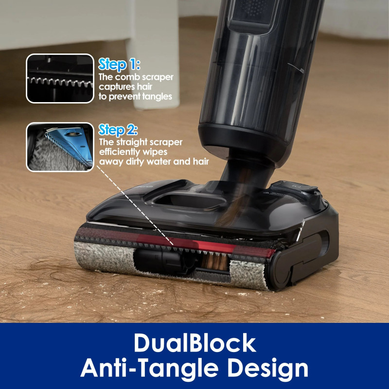 Aspirator vertical Tineco Floor One S7 Stretch Ultra, 230W, 21 kPa, Curatare umeda, Autonomie 50 min, 3 moduri, Sistem de auto-curățare FlashDry, LED display, Negru
