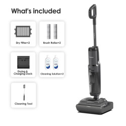 Aspirator vertical Tineco Floor One S7 Stretch Ultra, 230W, 21 kPa, Curatare umeda, Autonomie 50 min, 3 moduri, Sistem de auto-curățare FlashDry, LED display, Negru