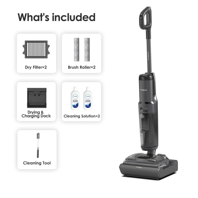 Aspirator vertical Tineco Floor One S7 Stretch Ultra, 230W, 21 kPa, Curatare umeda, Autonomie 50 min, 3 moduri, Sistem de auto-curățare FlashDry, LED display, Negru