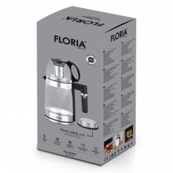 Ceainic electric pentru ceai turcesc Floria ZLN1757, 1500W, 1.8+1.2 l, Infuzor, Sticlă borosilicată, Negru